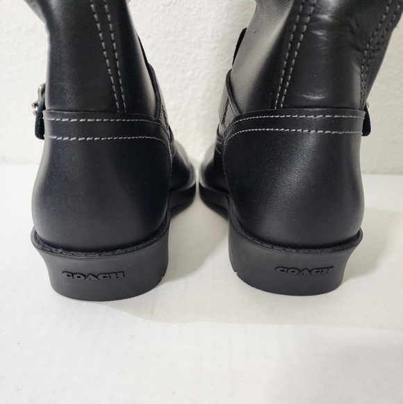 Coach Black Leather Engineer Moto Ankle Boots Buckle Straps Relaxed Slouchy 8 - Picture 5 of 12